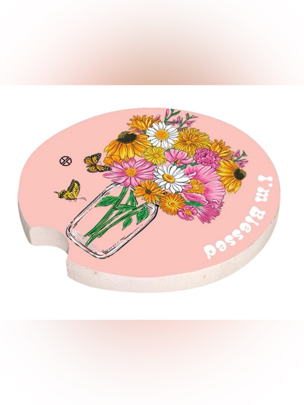 Simply Southern Pink Floral Bouquet Round Car Coasters (2-pack)